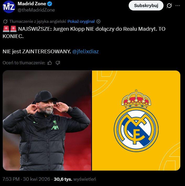 Ten TOPOWY trener ODMÓWIŁ Realowi Madryt!